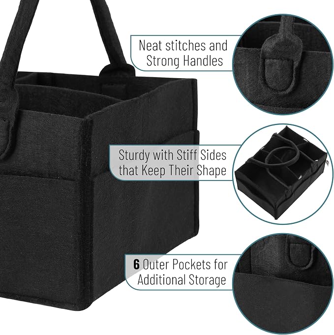 Mr. Pen- Baby Diaper Caddy Organizer, Black, Medium, Nursery Storage Bin and Car Organizer for Diapers and Baby Wipes