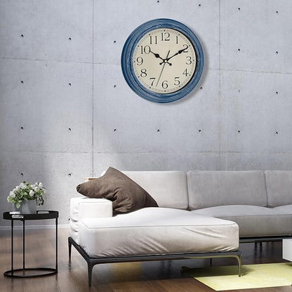 Foxtop 12 Inch Wall Clocks Battery Operated Silent Non-Ticking Classic Vintage Retro Wall Clock Decorative for Office Living Room Kitchen Home (Blue)