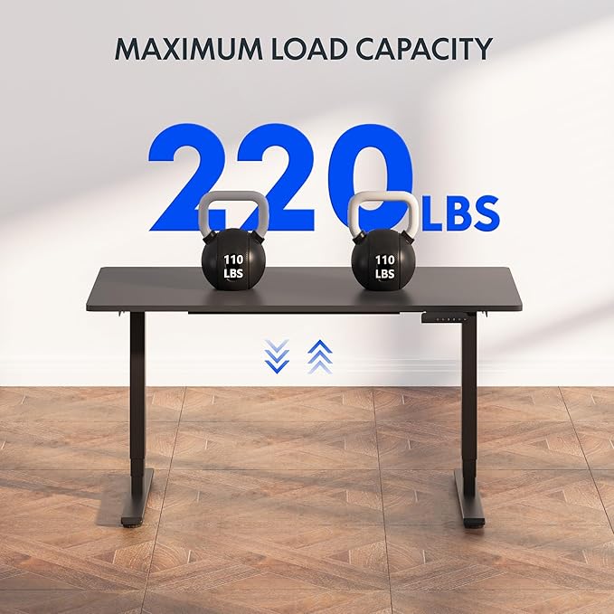 FLEXISPOT E6 3-Stage Dual Motor 60 x 24 Electric Standing Desk Sit Stand Up Desk, Holds 220 lbs, Adjustable Height w/Memory Presets, One-Piece Black Desktop & Black Frame, Ships in 2 Boxes