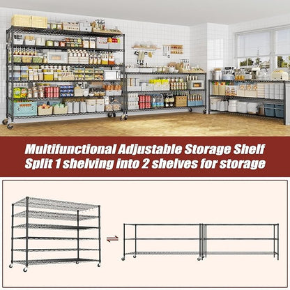 PrimeZone 6 Tier 80.7" H x 55.5" W x 24" D Wire Shelving with Wheels 3600lbs NSF Certified Storage Shelves Heavy Duty Metal Shelf Adjustable Rolling Rack Commercial Garage Restaurant Warehouse 6Pack