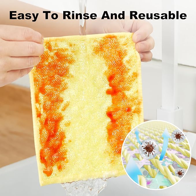 JOYMOOP 16 Packs Microfiber Cleaning Cloth - Bubble Mesh, Reusable Non-Scratch Cleaning Rags, Dual-Sided Dish Cloths, Multipurpose Dish Rags for Dishwashing, Kitchen, Stainless Steel, Yellow
