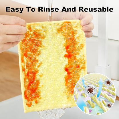 JOYMOOP 16 Packs Microfiber Cleaning Cloth - Bubble Mesh, Reusable Non-Scratch Cleaning Rags, Dual-Sided Dish Cloths, Multipurpose Dish Rags for Dishwashing, Kitchen, Stainless Steel, Yellow