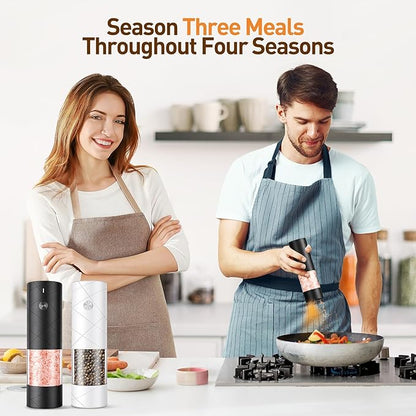Electric Salt and Pepper Grinder Set, Rechargeable Automatic Pepper Mill Grinder with LED the Gifts for Women, Adjustable Coarseness shakers, One-Hand Operation for Kitchen Appliances Christmas Gifts