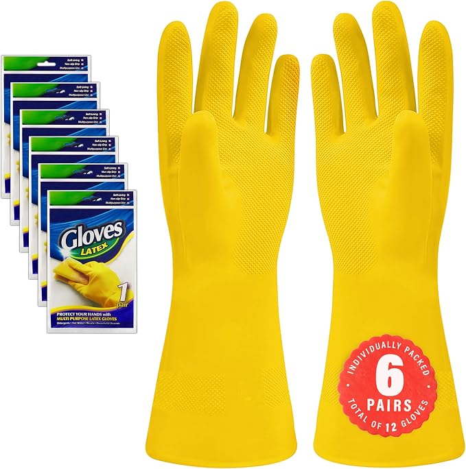 SteadMax 3/6 Pairs Cleaning Gloves, Reusable Natural Rubber Dish Gloves, Non-Slip Gloves for Kitchen and Household
