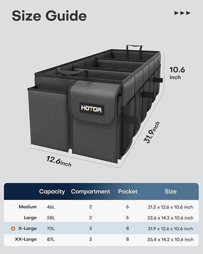 HOTOR Trunk Organizer for Car - Car Organizer, Foldable Trunk organizer for SUVs & Sedans, Sturdy Organization for Car Accessories, Tools, Sundries, Black, 3 Compartments, 31.9"×12.6"×10.6"