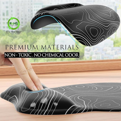MROCO Ergonomic Mouse Pad Gel Wrist Rest, 9.4 x 8.1 in, Black Topographic | Ergonomic Shape Design, Multiple Pattern Options, Gel Wrist Comfort, Smooth Lycra Surface, Non-Slip PU Base