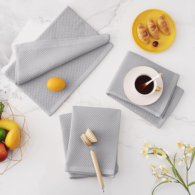 Homaxy 100% Cotton Oversized Waffle Weave Kitchen Dish Towels, Ultra Soft Absorbent Quick Drying Cleaning Towel, 20x28 Inches, 8-Pack, Light Gray