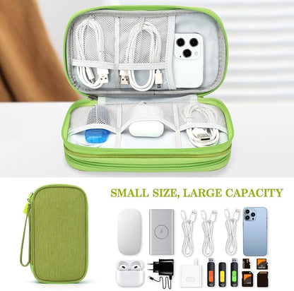 FYY Electronic Organizer, Travel Cable Organizer Bag Pouch Electronic Accessories Carry Case Portable Waterproof Double Layers Storage Bag for Cable, Cord, Charger, Phone, Earphone, Medium Size Green