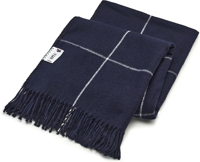 Arus Acrylic Highlands Collection Queen Size Tartan Plaid Design Throw Blanket Navy-White, 60x80 inch