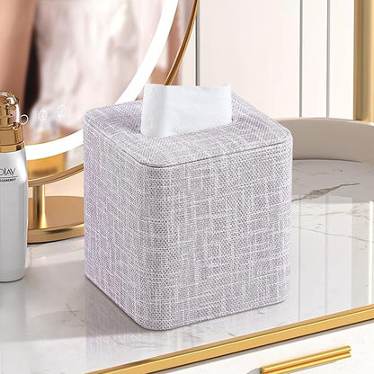 MEIBOOCH PU Leather Tissue Box Cover with Magnetic Closure, Square Tissue Box Holder with Rounded Edges Design (Purple, Square)