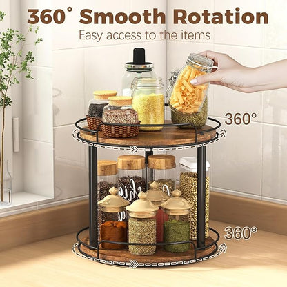 LAMU 10'' Wood Lazy Susan Turntable Organizer for Cabinet, 2 Tier Lazy Susan Spice Rack Organizer for Kitchen, Table Top, Countertop, Pantry, Medicine Organizer