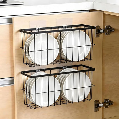 FAMNONE 2 Pack Adhesive Cabinet Door Organizer – 5.9” Deep Lid Organizer for Cabinet, No Drill Wall Mounted Storage Box for Pantry Door, Kitchen & Bathroom Space Saving Organizer