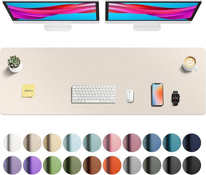 Aothia Faux Leather Desk Mat - Non-Slip PU Leather Desk Blotter, Waterproof Writing Surface, Large Desk Pad for Office & Home (Eggshell, 55" x 17")