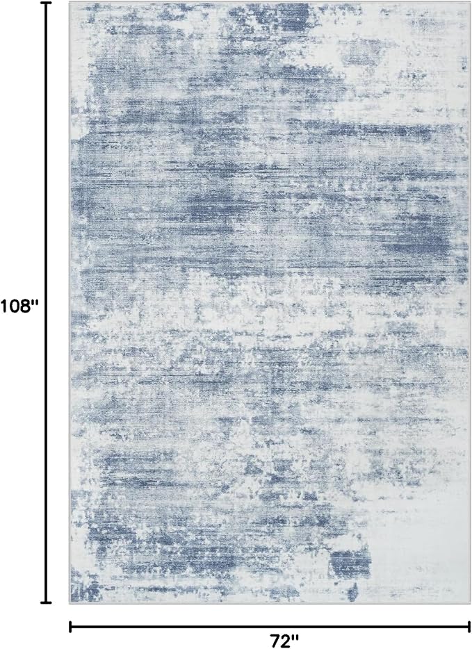 6x9 Area Rugs Washable Rug: Large Modern Abstract Living Room Rug Soft Anti-Skid Thin Carpet Indoor Floor Non-Shedding Carpets for Bedroom Dining Room Farmhouse Nursery Home Office Blue White