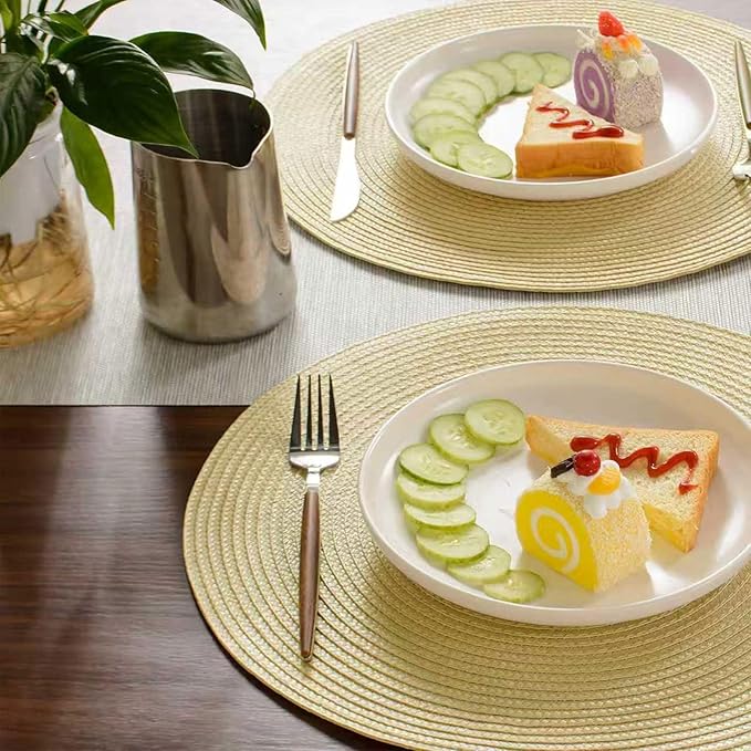 FunWheat Round Braided Placemats Set of 6 Table Mats for Dining Tables Woven Washable Non-Slip Place mats 15 inch(Beige, 6pcs)