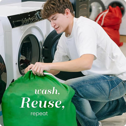 Nylon XL Laundry Bag - Locking Drawstring Closure, Machine Washable, These Large Bags Will Fit a Laundry Basket and Strong Enough to Carry up to Two Loads of Clothes (Green | 30" x 40")