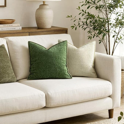 MIULEE Pack of 2 Euro Sham Pillow Covers 24x24 Inch Moss Green Farmhouse Decorative Throw Pillow Covers with Stitched Edge Soft Chenille Pillow Covers for Couch Sofa Bed Living Room, Forest Green