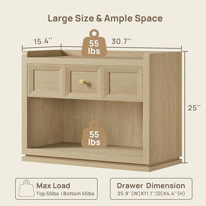 SICOTAS 31" Wide Nightstands Set of 2, Large Night Stands with Drawer, Oversized King Size Nightstand Bedside Table for Bedroom, Farmhouse End Side Table Set of 2(Coastal Oak, 31 Inch)
