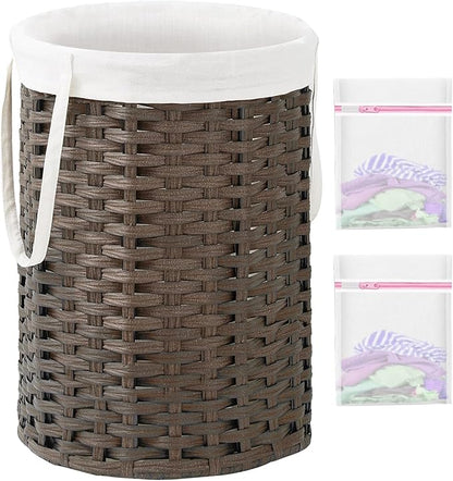 Laundry Hamper Laundry Basket Round 19.0 Gal (72 L) Handwoven Rattan Hamper, Large Wicker Laundry Hamper with Removable Laundry Bag Handles 2 Mesh Bags for Bathroom Living Room Brown (No Lid)