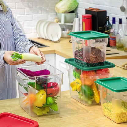 Lallisa 4 Pcs 8 Qt and 4 Qt Clear Food Storage Containers with Lids, Handles and Scales, Commercial Grade Square Containers Polycarbonate Air Tight for Home Storage Kitchen Restaurant(Green)