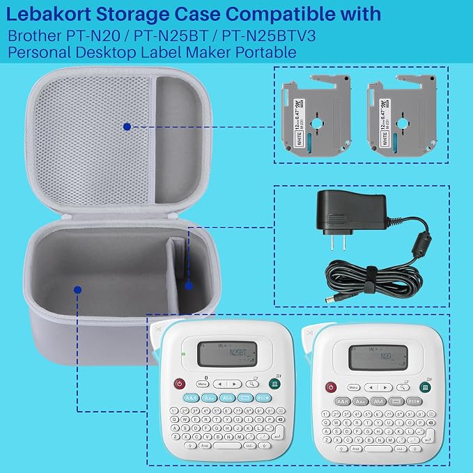 Lebakort Storage Case Compatible with Brother PT-N20 / PT-N25BT / PT-N25BTV3 Personal Desktop Label Maker Portable