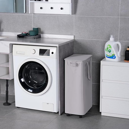 Vincona Slim Laundry Hamper with Lid and Wheels, Small Rolling Laundry Basket with Handle for Small Spaces, Tall Dirty Clothes Hampers for Dorm, Bathroom and Bedroom, 75L, Grey