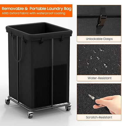 Rolling Laundry Hamper with Wheels – 150L Laundry Basket with Removable Bag & Sturdy Metal Frame, Large Tall Dirty Clothes Hampers for Bedroom, Laundry Room, Apartment, Dorm – Black