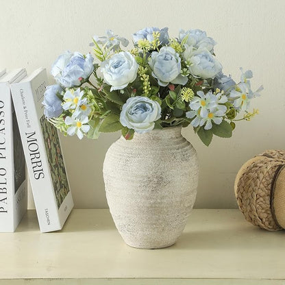 Ceramic Flower Vase - 7.4 Inch Farmhouse Rustic Vase for Home Decor Handcrafted Pottery Vase Small Terracotta Vases for Dining Table Decor Fireplace Living Room Bathroom Wedding Centerpiece