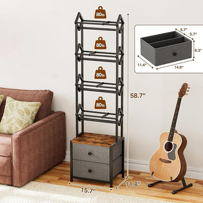 CD Storage Rack with Drawers, 5-Tier Media Organizer DVD Storage Shelf, Large Capacity for CD/DVD, Books & Games, Ideal for Living Room & Home Office, 15.7×11.8×58.7Inches