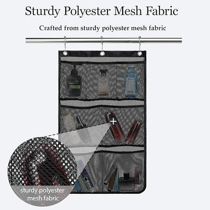 GYEUKHAM Mesh Shower Caddy Hanging Organizer with 7 Pockets and Hooks, Portable Quick Dry Bathroom Storage for College Dorm, Cruise, RV, Gym, Travel Toiletry Bag, Black, 1 Pack