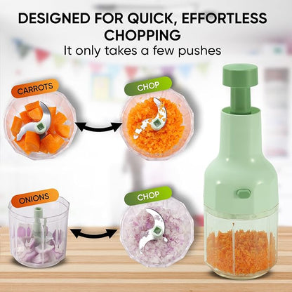 Brieftons Express Small Manual Food Chopper, 2-Cup: Hand Chopper with Container, Push-Down Pump Onion Chopper, Garlic Chopper, Green Veggie Cutter for Salsa, Salad, Coleslaw, Baby Food, Indian Cooking
