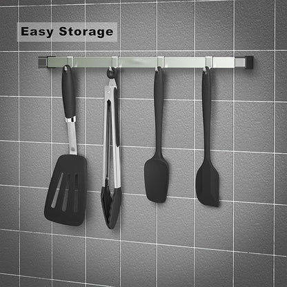 Silicone Spatulas Set Turners Tongs Cooking Utensils Set High Heat Resistant Kitchen Scraper Spatulas for Cooking Mixing Baking BPA Free Dishwasher Safe, Black