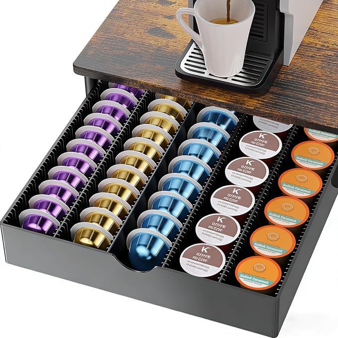 gianotter Wood Vertuo Pod Holder Drawer, Compatible with Nespresso Vertuo Capsules, Compatible with 40 Large or 60 Small Nespresso Capsule Organizer
