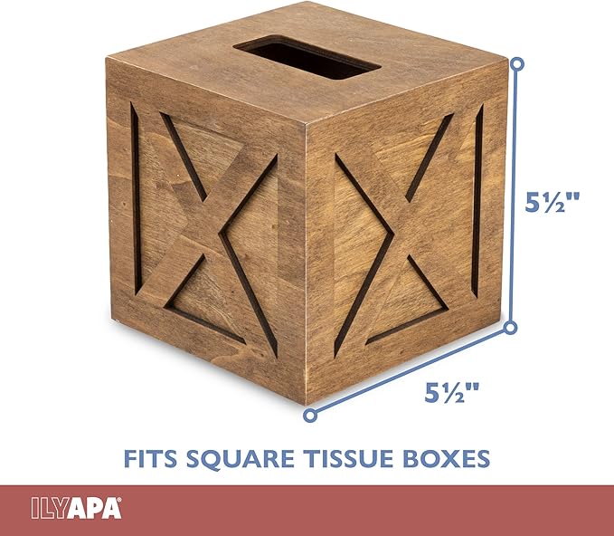 Ilyapa Wood Tissue Box Cover Farmhouse X Patterned - Rustic Farmhouse Barnwood Tissue Holder