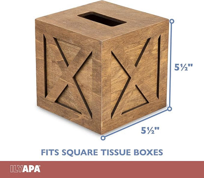 Ilyapa Wood Tissue Box Cover Farmhouse X Patterned - Rustic Farmhouse Barnwood Tissue Holder