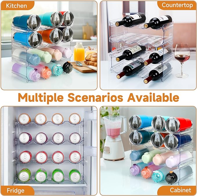 spospo Stackable Water Bottle Organizer, Large Compartment Water Bottle Holder, 4 Tier Clear Water Bottle Organizer for Cabinet, Bottle Rack for Kitchen Organization and Storage - Hold 16 Bottles
