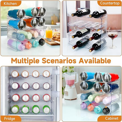 spospo Stackable Water Bottle Organizer, Large Compartment Water Bottle Holder, 4 Tier Clear Water Bottle Organizer for Cabinet, Bottle Rack for Kitchen Organization and Storage - Hold 16 Bottles