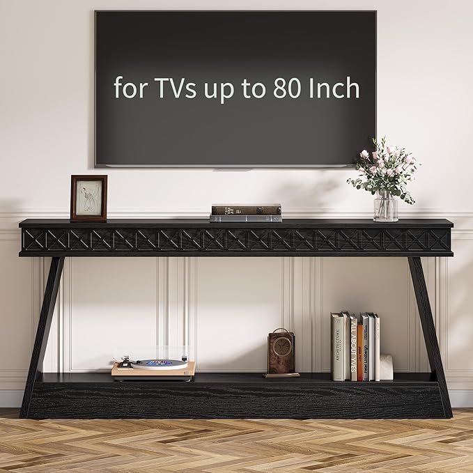 Tribesigns 70.9 Inch Extra Long Console Table, Wood Entryway Table with Storage, Narrow Long Sofa Tables Behind Couch, Farmhouse Style Entry Table for Living Room, Hallway, Entrance, Foyer, Black