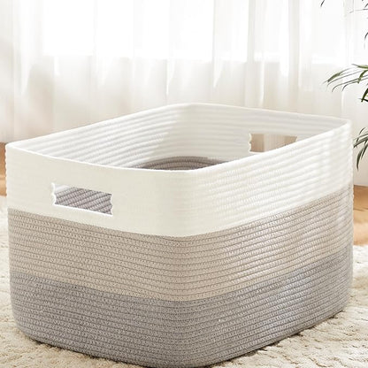 Artfeel Blanket Basket,Rectangle Woven Baskets for Storage,30L Laundry Basket for Decorative Nursery Blanket,Toys,Dirty Clothes and Magazine in Shelves,Baby Room,and Living Room