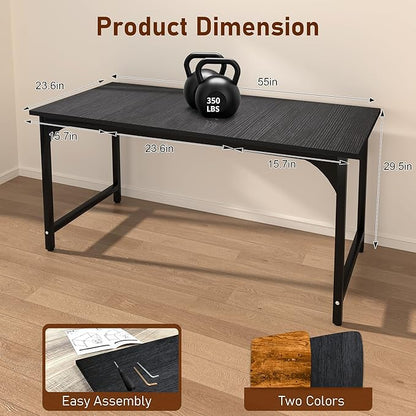 Computer Desk, 55 Inch Home Office Desks, Office Desk for Gaming Writing Study Work, Study Table with Large Legroom, Computer Desk with Metal Frame, Modern Simple Home Office Desk for Bedroom