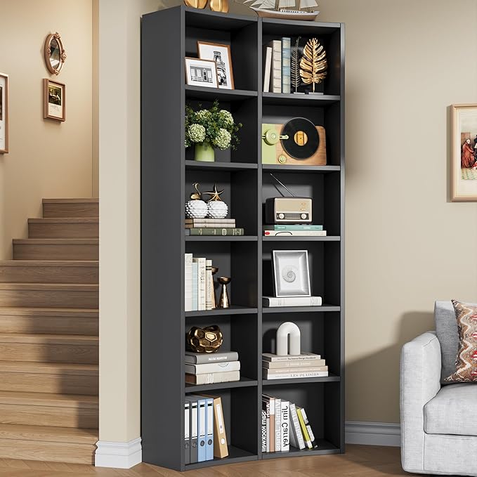 Semoic 71" Bookcase, 6 Tier Large Bookshelf with Storage, Floor Standing Open Display Storage Shelves, Modern Tall Floor Standing Book Shelf for Living Room,Black