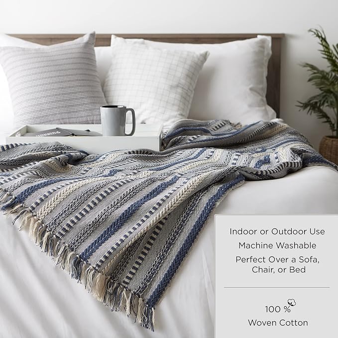 DII Diamond Throw Collection Woven Cotton, 50x60, French Blue (Pack of 3)