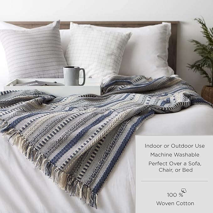 DII Buffalo Check Collection Rustic Farmhouse Throw Blanket with Tassles, 50x60, Gray/White