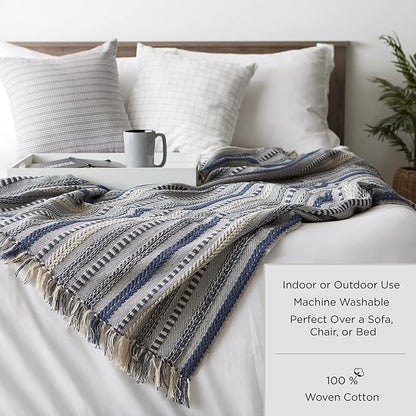 DII Braided Striped Decorative Throw Blanket, 50x60, Navy