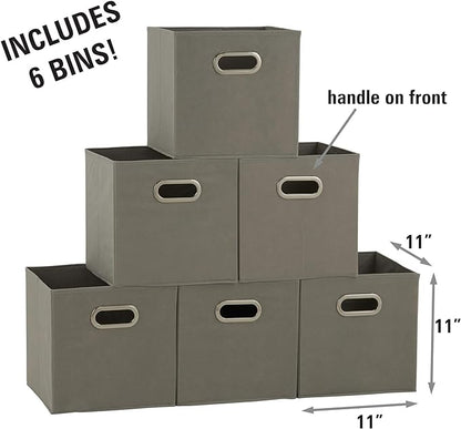 Household Essentials 84-1 Foldable Fabric Storage Bins Set of 6 Cubby Cubes with Handles Gray (Pack of 6)