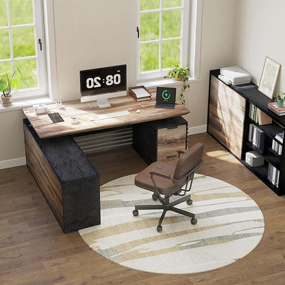 78.74" L Shaped Standing Executive Desk and 63" lateral File Cabinet, Large Adjustable Heigh Office Computer Desk with 3 Drawers,2.3" Desktop,Business Workstation,Black and Warm Oak