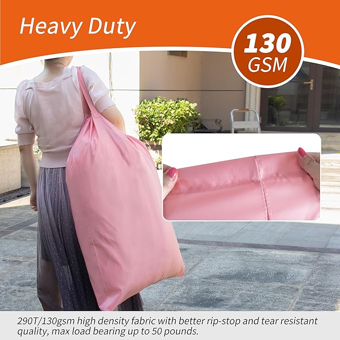 Polecasa Extra Heavy-Duty Laundry Bag 28x36”- Machine Washable Large Storage Bag with Reinforced Handles & Drawstring Closure & ID Tag for College Dorm Travel - Pink
