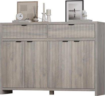 Fluted Sideboard Buffet Cabinet with Storage and Large Drawers, 55" W Credenza Storage Cabinet for Living Room or Entryway, 40'' H Farmhouse Buffet Table with Adjustable Shelves, Console Cabinet