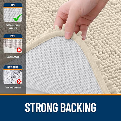 OLANLY Bathroom Runner Rugs 70x24, Extra Soft Absorbent Chenille Bath Rugs, Rubber Backing Quick Dry, Machine Washable Long Bath Mats for Bathroom Floor, Tub and Shower, Home Decor Accessories, Sand