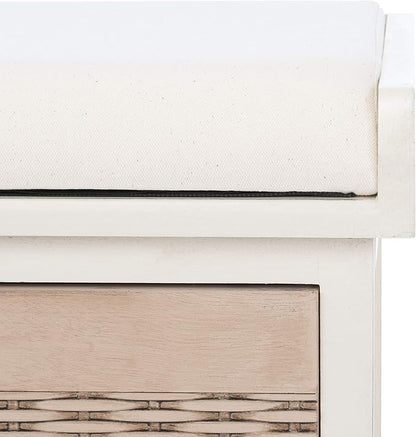 Safavieh Home Collection Landers Distressed White 2-Drawer/Cushion Storage Bench (Fully Assembled) BCH5702A